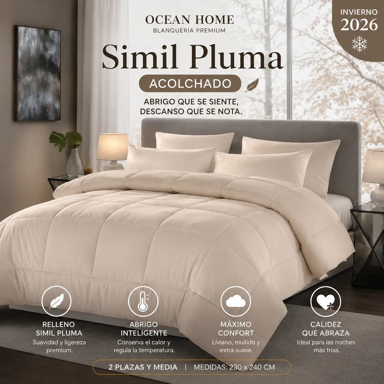 Acolchado Royal Simil Pluma Queen 2½ Plazas | Línea Invierno 2026