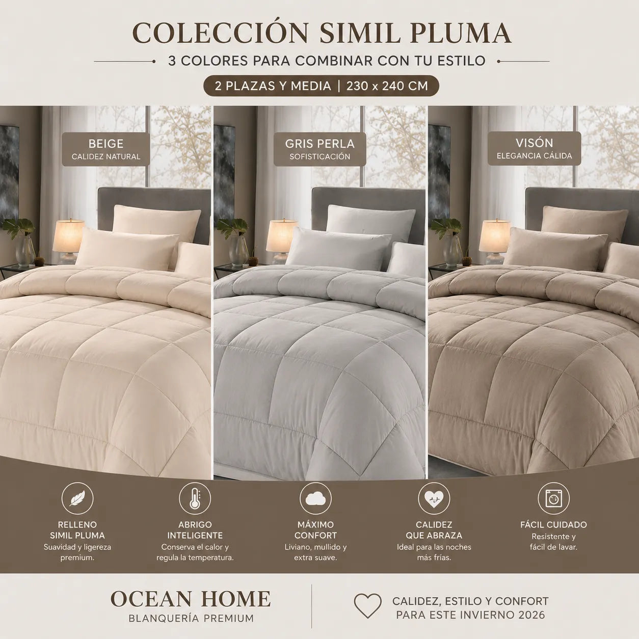 Acolchado Royal Simil Pluma Queen 2½ Plazas | Línea Invierno 2026