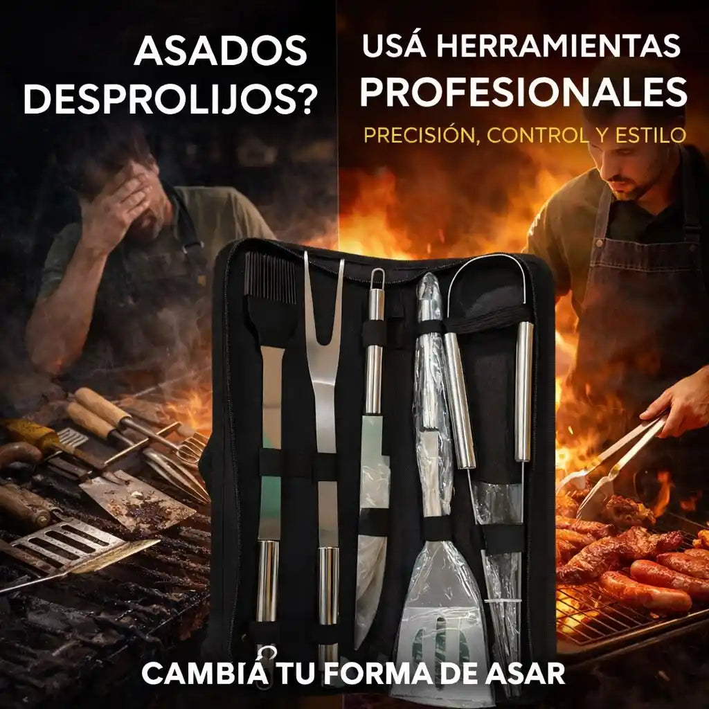 Asador Pro Steel™ – Kit Parrillero Profesional 5 en 1