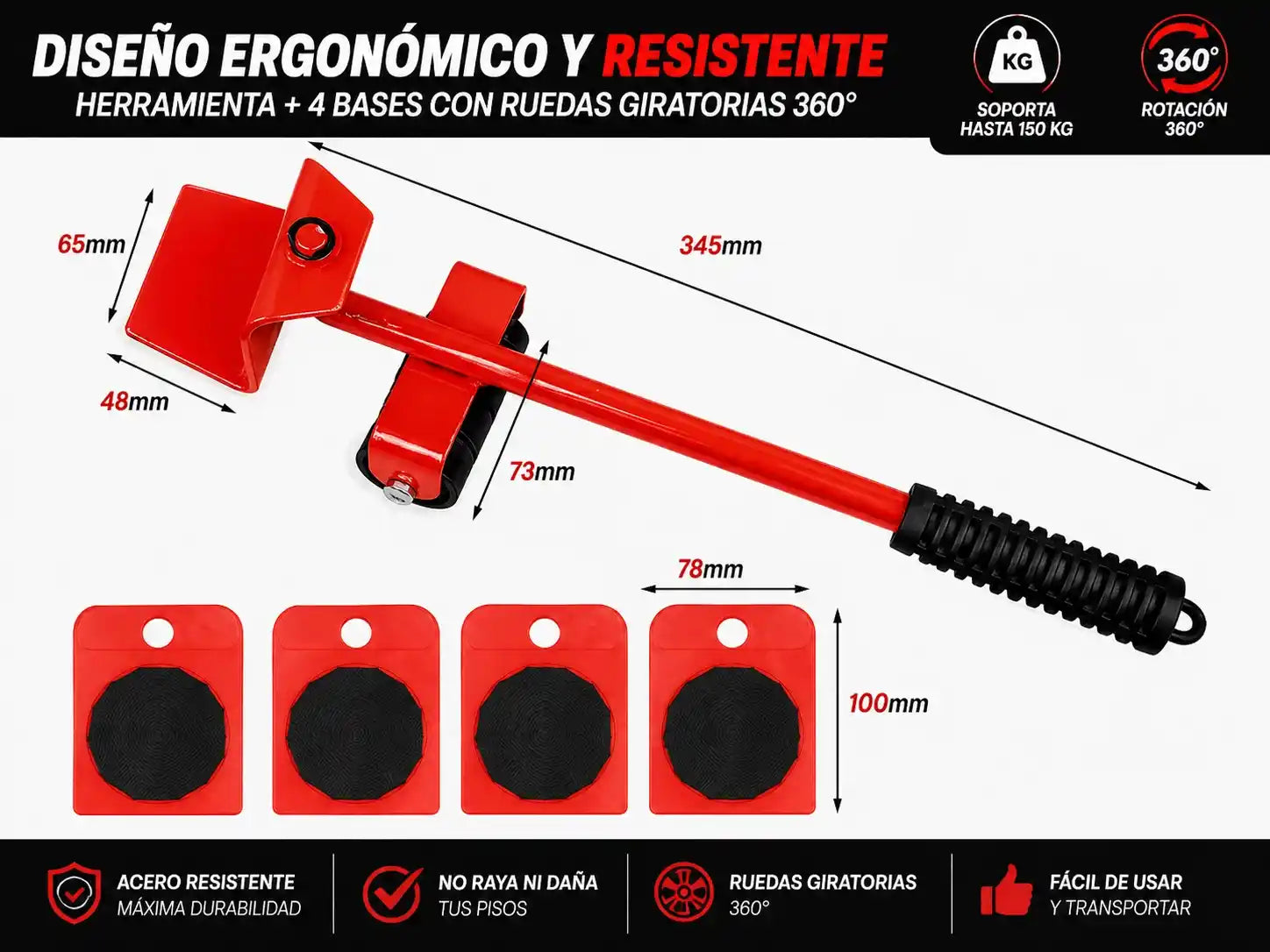 PowerSlide™ · Mové muebles pesados sin esfuerzo en segundos