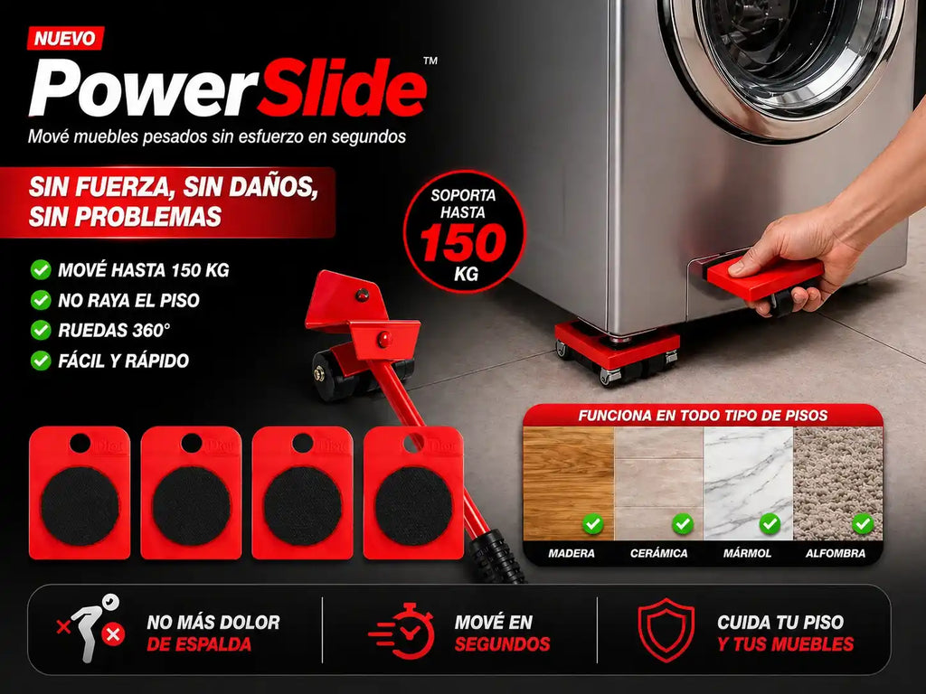 PowerSlide™ · Mové muebles pesados sin esfuerzo en segundos