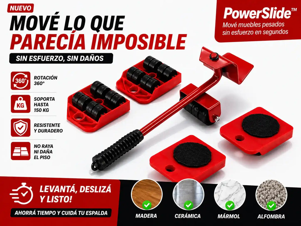 PowerSlide™ · Mové muebles pesados sin esfuerzo en segundos