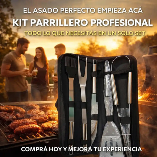 Asador Pro Steel™ – Kit Parrillero Profesional 5 en 1